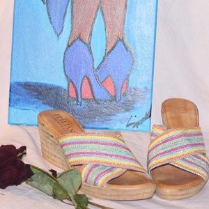 Italian Shoemaker Rainbow Strap Wedges 😀